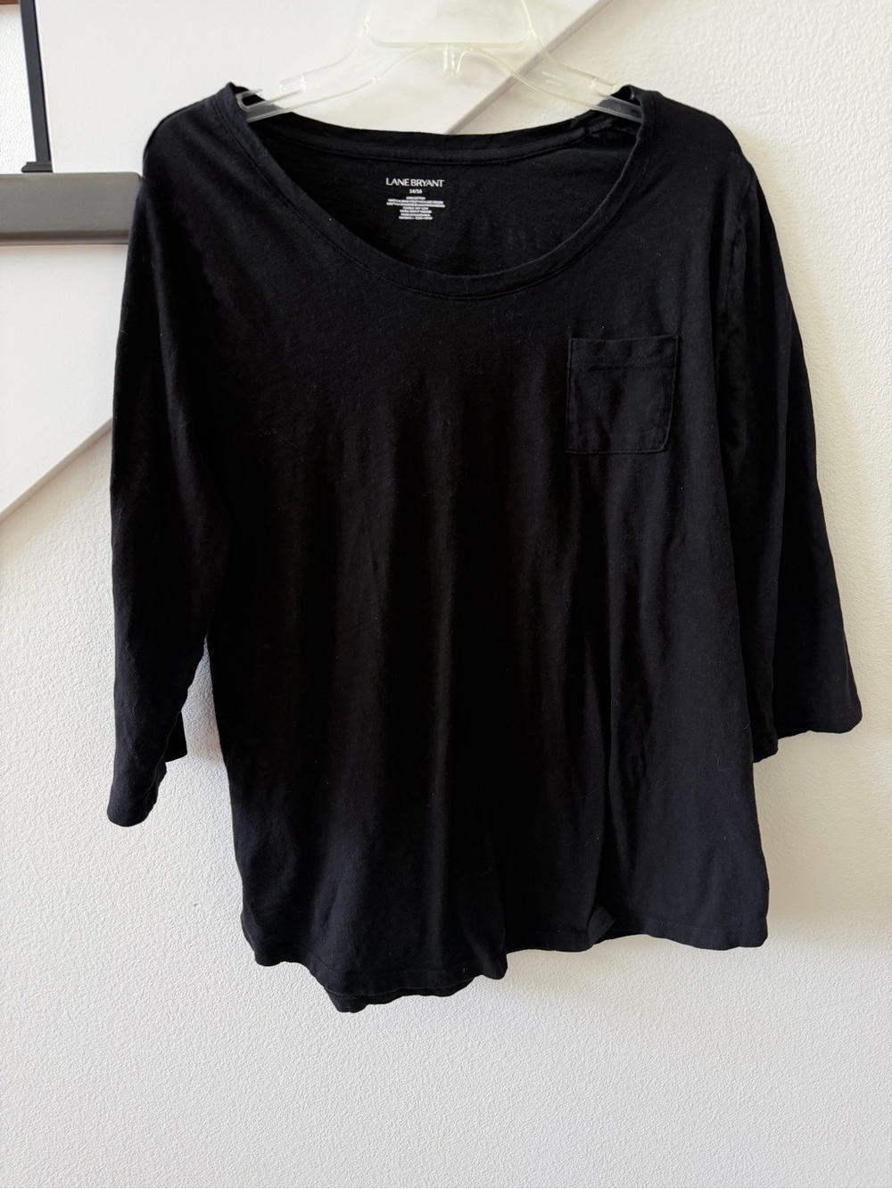 Lane Bryant Black Cotton Scoop Neck Top with Pocket Detail